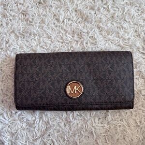 Michael Kors Brown Monogram Wallet with Gold Emblem